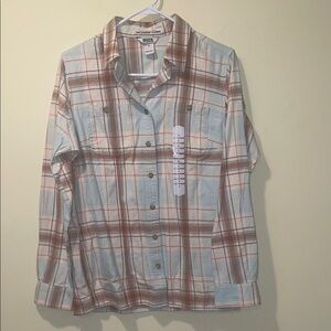 Womens New Duluth Trading Co Flannel Shirt - Light Blue and Brown